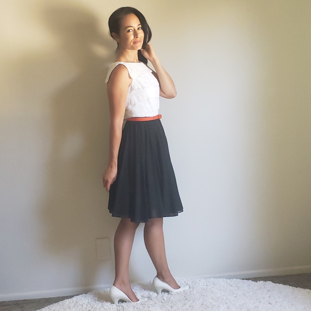 1950s 1960s Vintage Miss Elliotte California Black & White Dress Tiered Bodice - Picture 6 of 13